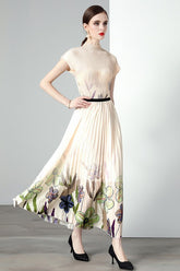 Floral Mock Neck Pleated 2 Piece Maxi Dress By Claude